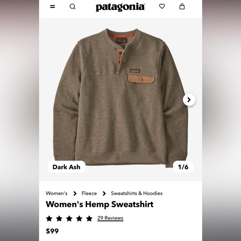 Patagonia Women's Hemp Sweatshirt - Dark Ash (Olive Brown)